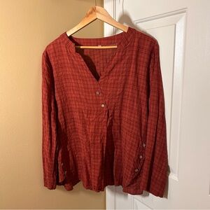 Elegant Brick Red Blouse with Button Detail